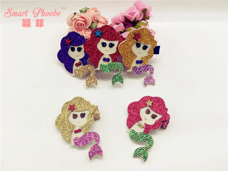 20pcs/5C Fashion Royal Glitter Princess Mermaid Girls Hairpins Solid Cute Felt Sea-Maid Hair Clips Hair Accessories Headwear