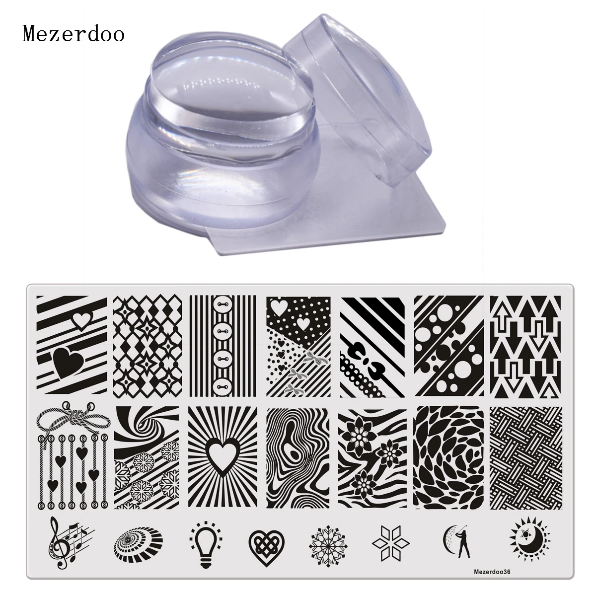 Nail Art Template Love Heart Patterns Nail Stamping Plates+3.5cm Clear Jelly Stamper Set Nail Stamper & Scraper Stamp Tool