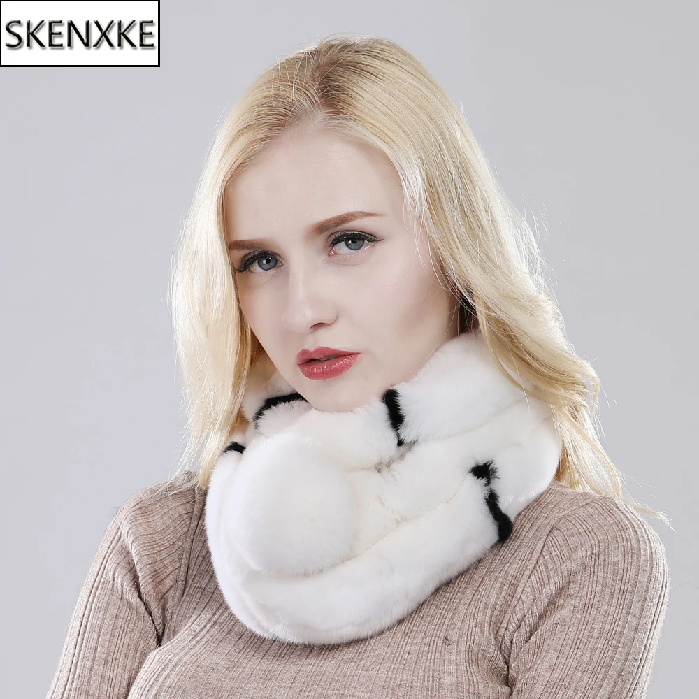 

Lady Winter knitted Real Rex Rabbit Fur Scarf Natural Soft Rex Rabbit Fur Muffler Women Warm Real Fur Scarves Wholesale Retail