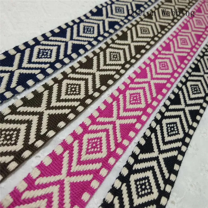 3cm Wide Cotton Webbing Sell it by Meter Quadrilateral and wave Desgin