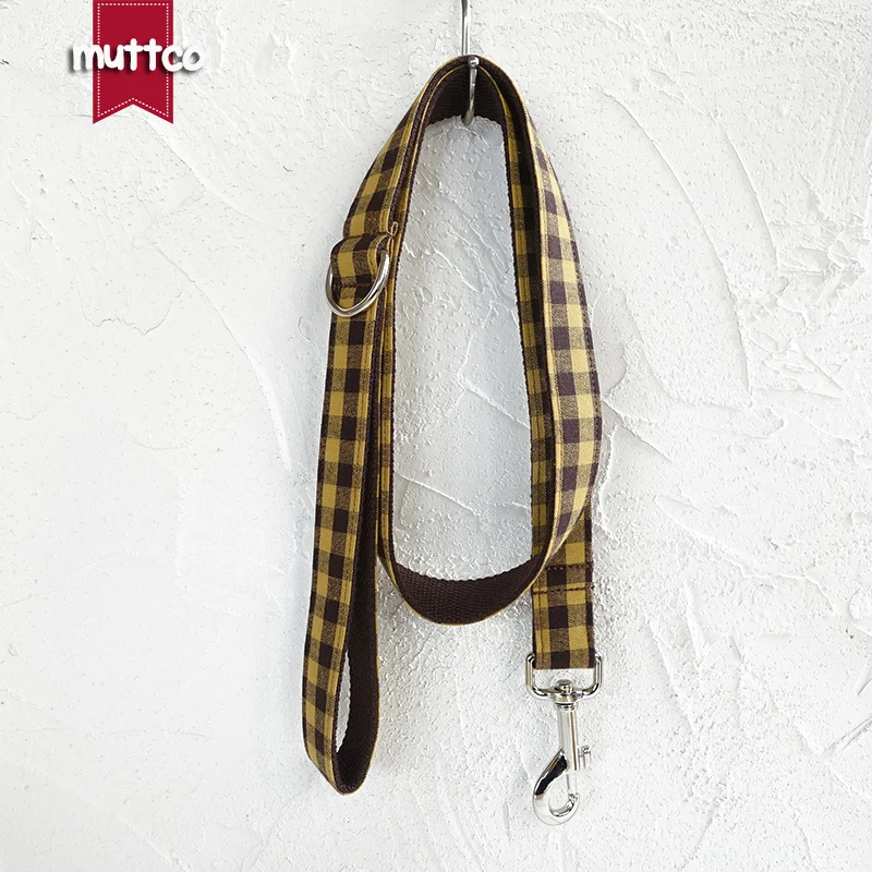MUTTCO engraved pet collar individual customized necklace THE BROWN YELLOW PLAID flexible basic collar leash 5 sizes UDC067