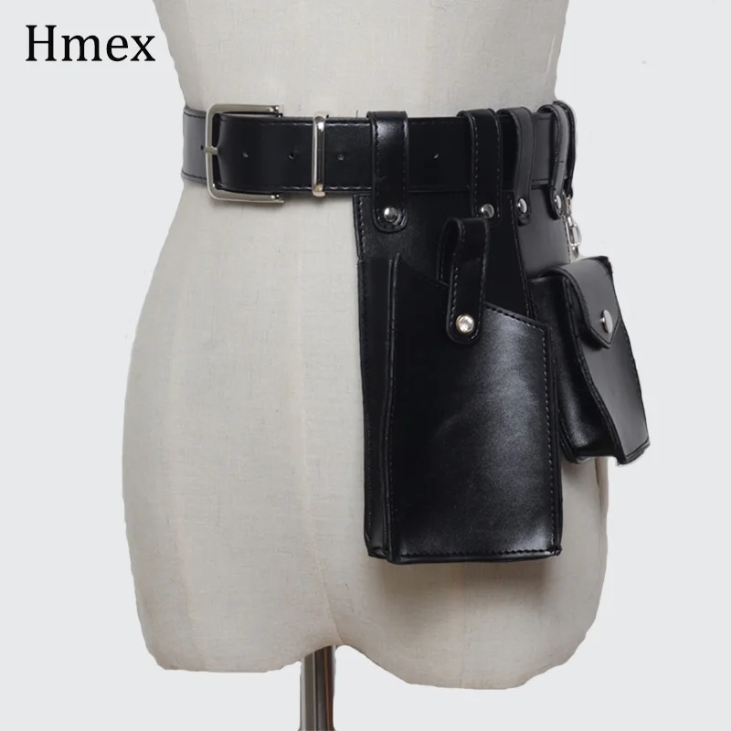 New Fashion Punk Rock Leather Fanny Bag Belt Women High Quality Black Waist Belt Harajuku Harness Fanny Packs Female Purse