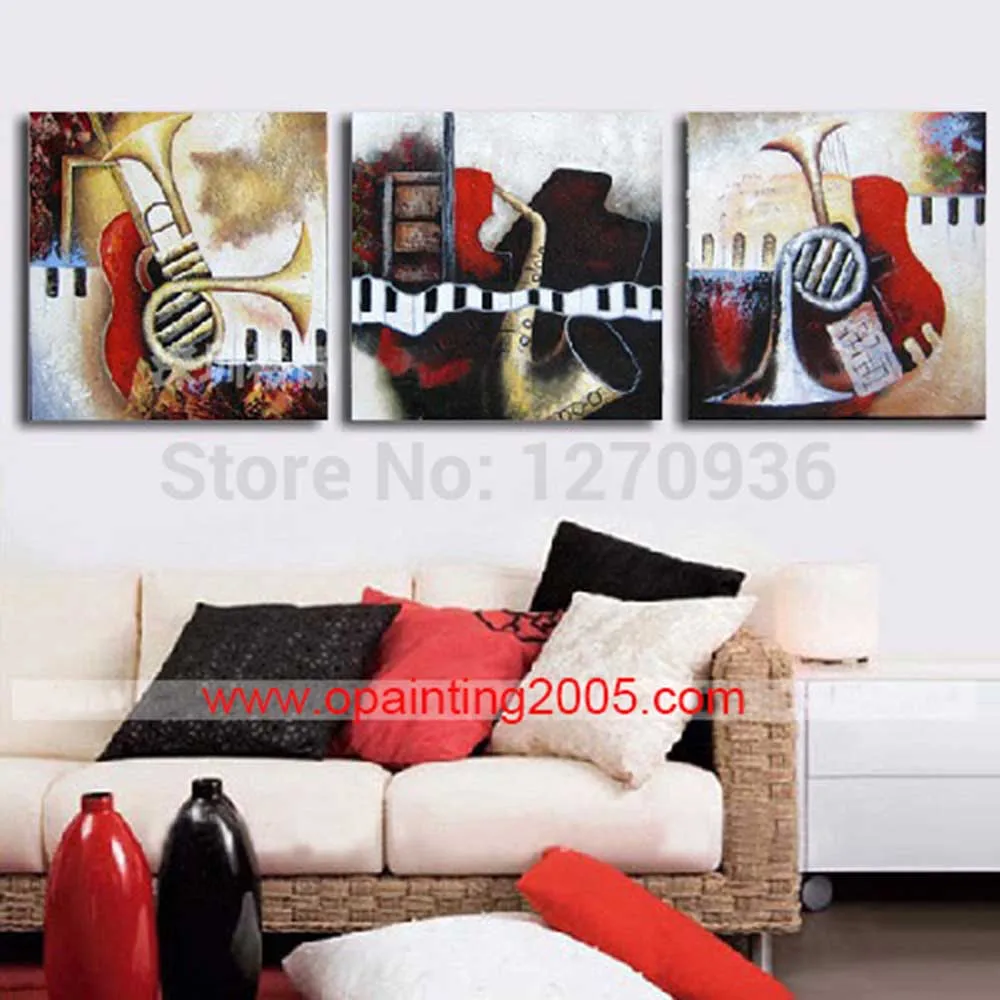 Hand Painted Music Oil Painting On Canvas Wall Art Pictures For Living Room Wall Decor Hang Paintings Instrument Painting