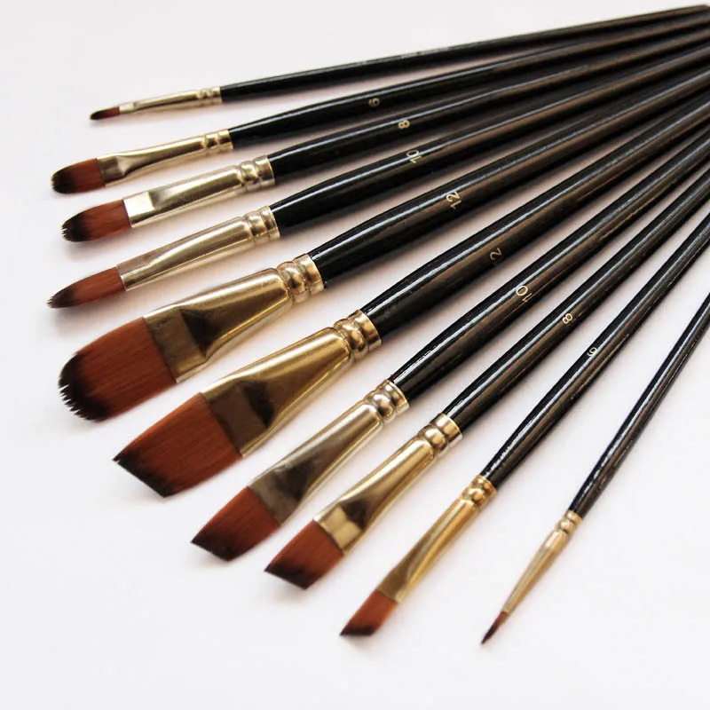 5Pcs/6pcs Artist Paint Brush Set High Quality Nylon Hair Wood Black Handle Watercolor Acrylic Oil Brush Painting Art Supplies