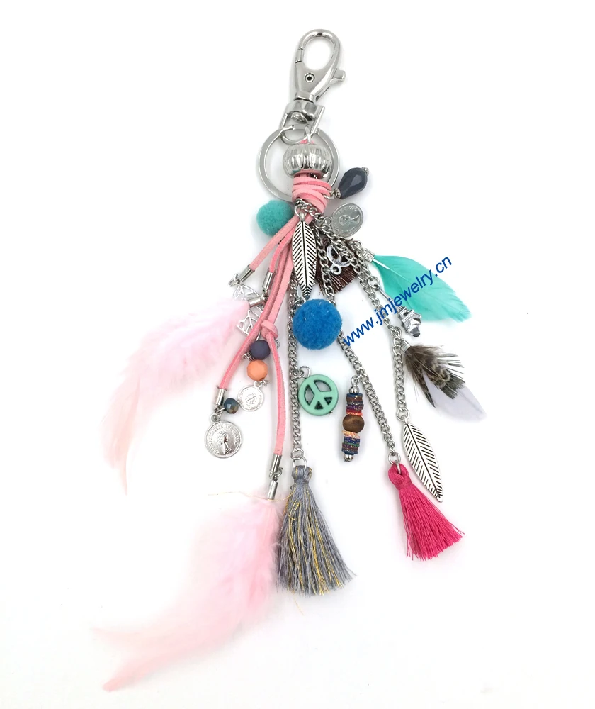 personalized custom unique car key chains lanyards Key ring key finder feather keychains Leather tassel