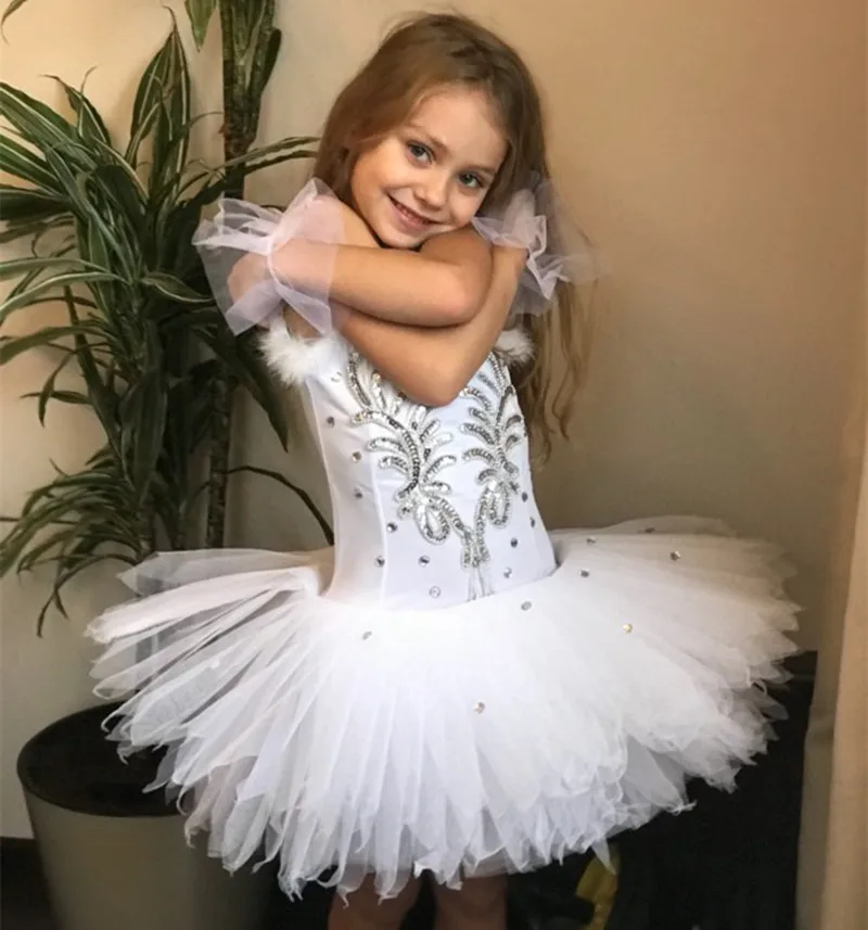 Trắng Kim Sa Lấp Lánh Thiên Nga Trang Phục Ba Lê VÁY ĐẦM Trang Phục Trẻ Em Ballerina Tutu Tập Thể Leotard Váy Múa Đầm Hiệu Suất