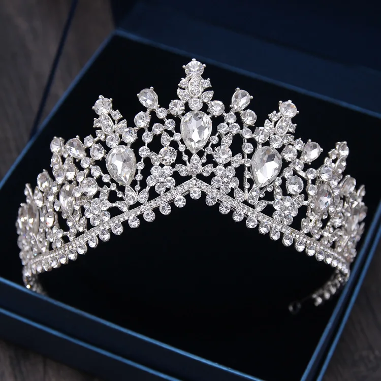 KMVEXO European Green Crystal Tiaras Vintage Black Rhinestone Pageant Crown Baroque Bridal Wedding Hair Jewelry Accessories Gift