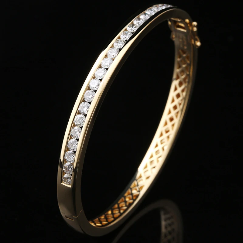 Solid 10K 585 Yellow Gold 2.2 CTW F Color 20pcs 3mm Moissanite Bangle Bracelets Lab Diamond Bangle 18cm for Women Fine Jewelry