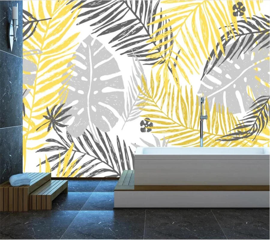 Custom wallpaper 3d mural Nordic minimalist banana leaf golden coconut tree wall decoration painting papel de parede wallpaper