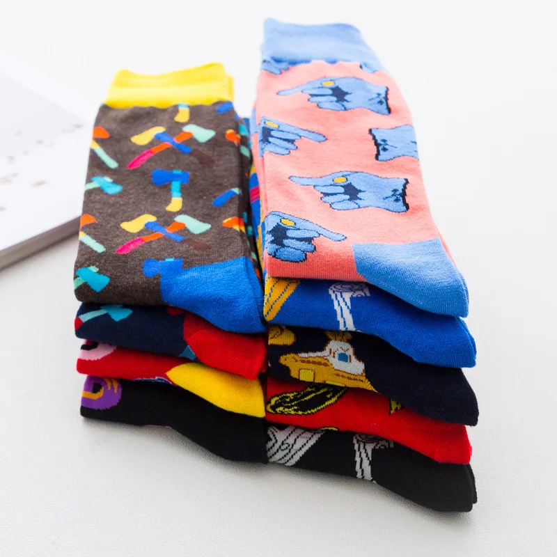 Novelty  Men Socks Dress Colorful Abstract Finger Pattern Comfortable Skateboard For Causal Funny Wedding Happy Socks