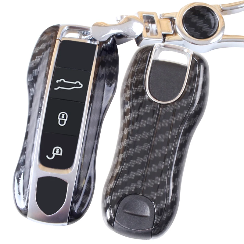 Hohe Qualität Auto ABS Carbon Faser Schlüssel Fall Abdeckung Kette Für Porsche Macan 911 Panamera Cayenne 2018 Ersatz Zubehör – Detail 2