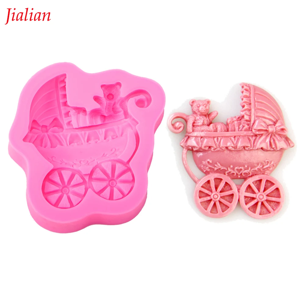 Baby Bear stroller shaped fondant silicone siap mold kitchen baking chocolate pastry candy Clay making cupcake decoration F0088