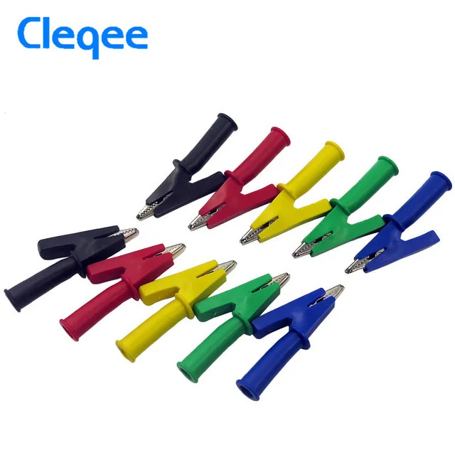 

Cleqee P2002 10PCS 5 Color 380V 20A Crocodile Alligator Clips Safety Test folders For 4mm Banana Plugs