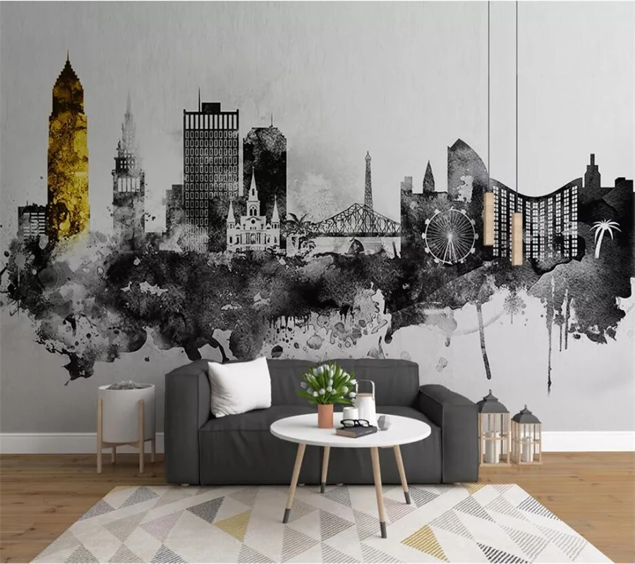 Custom wallpaper 3d mural Nordic minimalistic abstract ink art city architecture TV background wall city silhouette 3D wallpaper