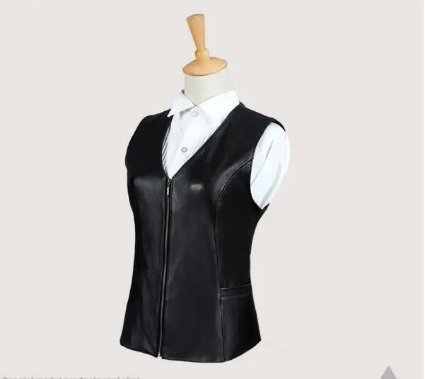 Harppihop Brand Genuine Leather Vest Womens Winter Sleeveless Jackets Warm Waistcoat Sheepskin Black Cotton Padded Suede Vest