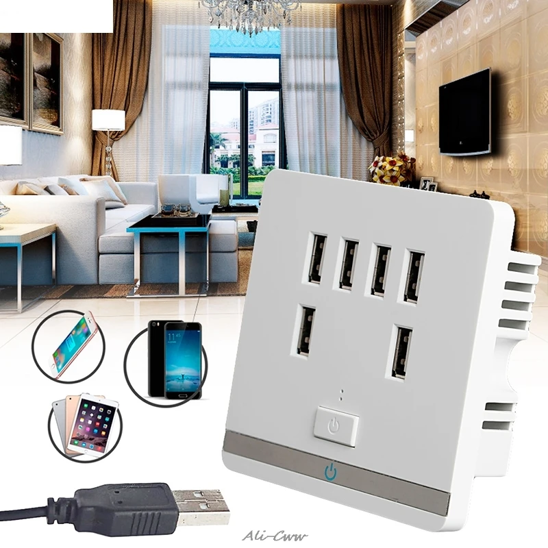 3.4A 6 Port USB Wall socket Outlet Charger Power Socket Receptacle Plate Panel Switch