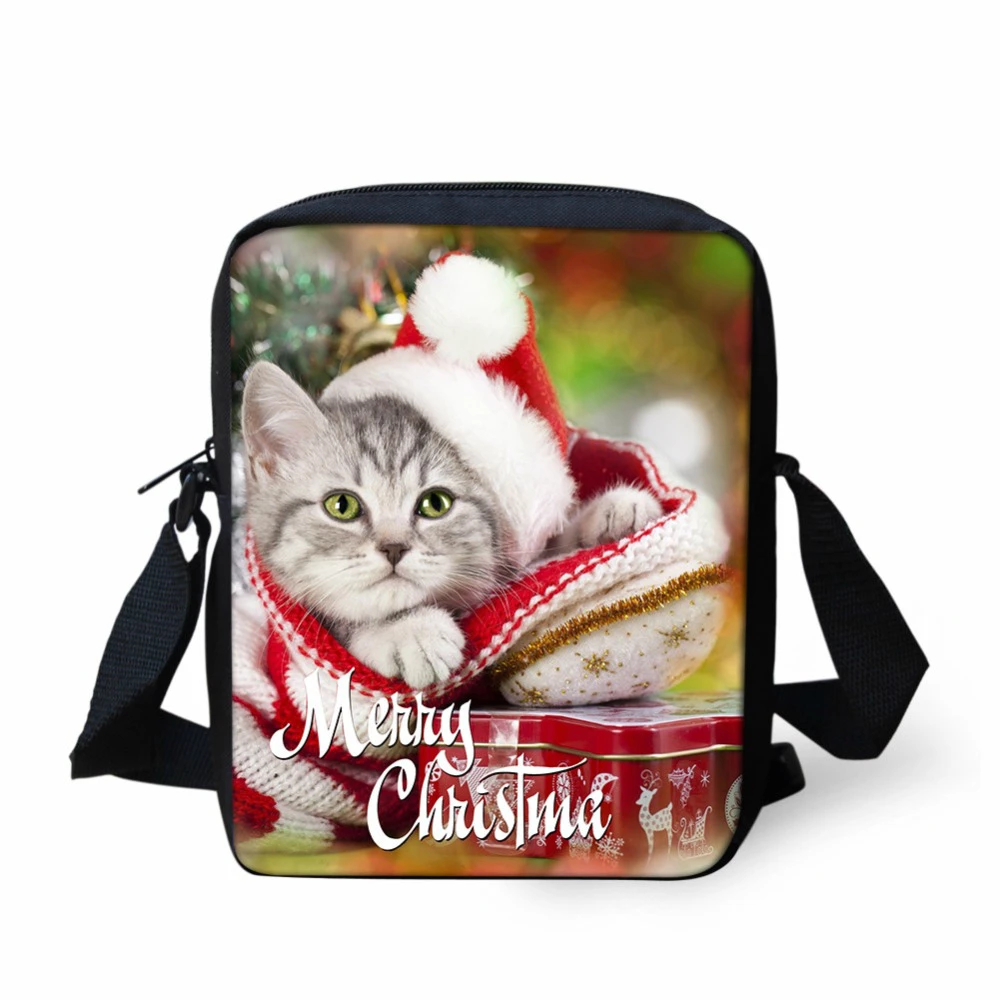 ELVISWORDS Xmas Cute Cat Dog Meseenger Bags Women Christmas Snowman Shoulder Bag For Lady Girls Boys Gift Satchels Crossbody Bag