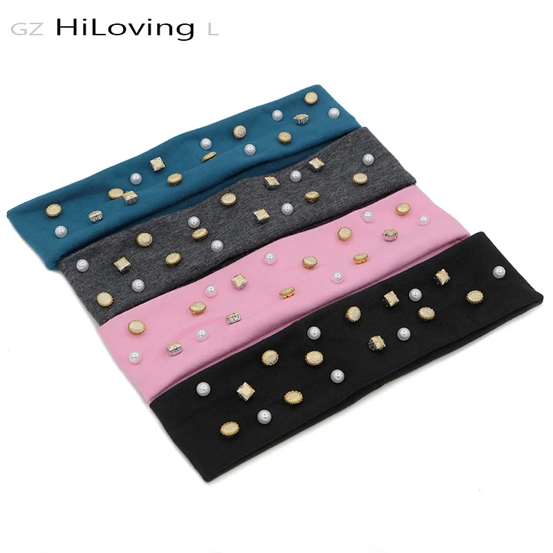 GZHilovingL Womens Diamonds Headbands Soft Polyester Solid Women Headband For Girls Ladies Turban Headwear Hair Accessories