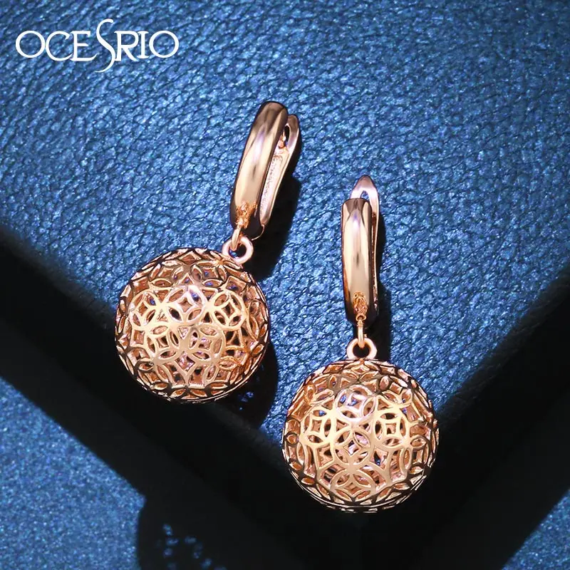 OCESRIO Trendy 585 Gold Earrings for Women Rose Gold Cooper Charm Ball Earrings Gold 585 Jewelry Women Accessories ers-n36