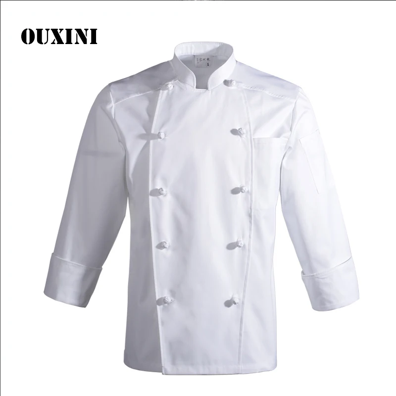 High quality Food service long sleeve white shirt double breasted chef jacket  restaurant workwear men cook professional uniform