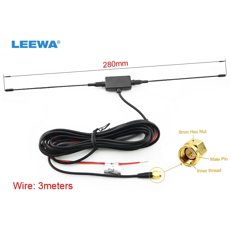 

LEEWA Car SMA Active antenna with built-in amplifier for digital TV #CA916