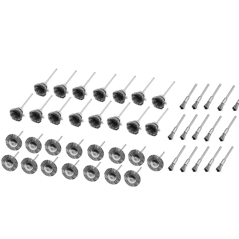 45pcs mini rotary escova de arame roda de arame de aço inoxidável pequenas escovas de arame conjunto de acessórios para dremel mini broca ferramentas rotativas