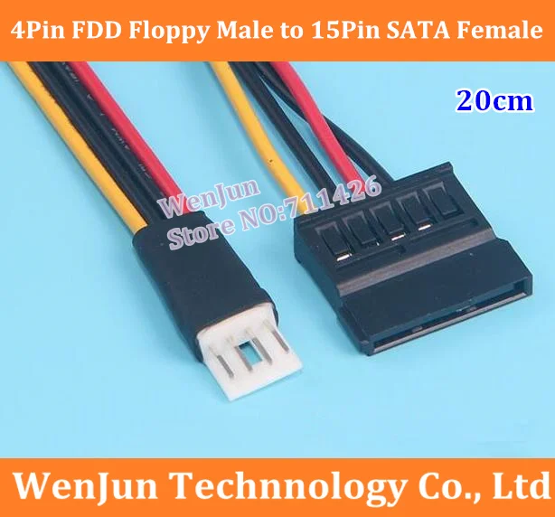 

Free Shipping 20CM 18AWG wire 4Pin FDD Floppy Male to 15Pin SATA Female Adapter Converter Hard Drive Power Cable Cord