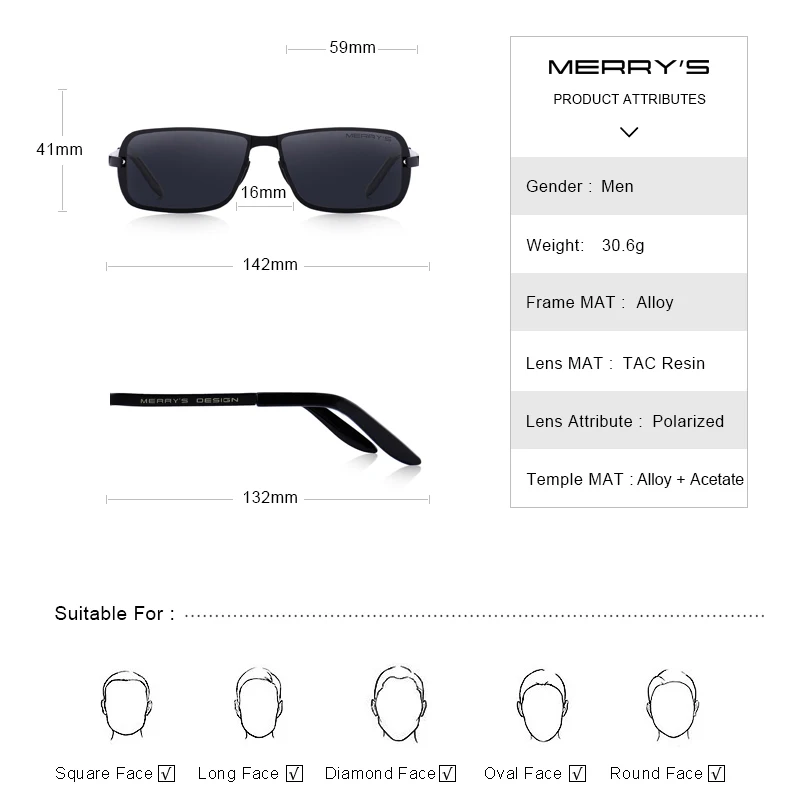 MERRYS DESIGN Classic Men HD Polarized Sunglasses For Men Driving CR39 Lenses UV400 Protection S8722
