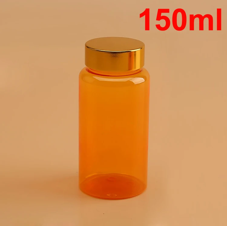 (100PCS/Lot) 150CC PET Bottle, Empty Caspule Bottles, 150ML Plastic Bottle- Translucent Orange Color Aluminum Golden Screw Cap