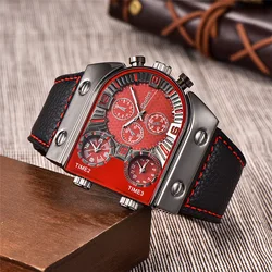 Oulm 9315 Three Time Zone Watch Unique Design Outdoor Sports Wristwatch Male Clock Casual Leather Strap Men's Wrist Watches