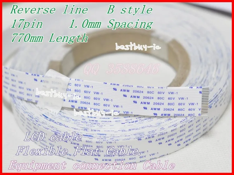 1.0mm Spacing + 770mm Length +17Pin B / Reverse line Soft wire FFC Flexible Flat Cable. 17P*1.0B*770MM