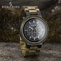 BOBO BIRD - montre en bois de santal pour hommes, montre en bois de santal vert, montres masculines chronographes à quartz et style ultraléger, cadeaux superbes pour hommes