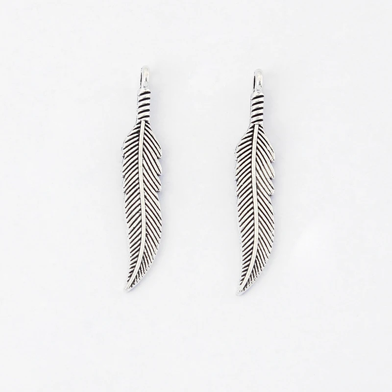 20PCS Tibetan Silver Tone Feather Leaves Charms Pendants DIY Necklace Earring Choker Jewelry Handmade Craft Findings