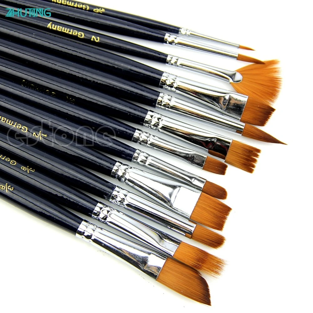 New 12X Artist Paint Brush Set Nylon Hair Watercolor Acrylic Oil Painting Supplies JAN18