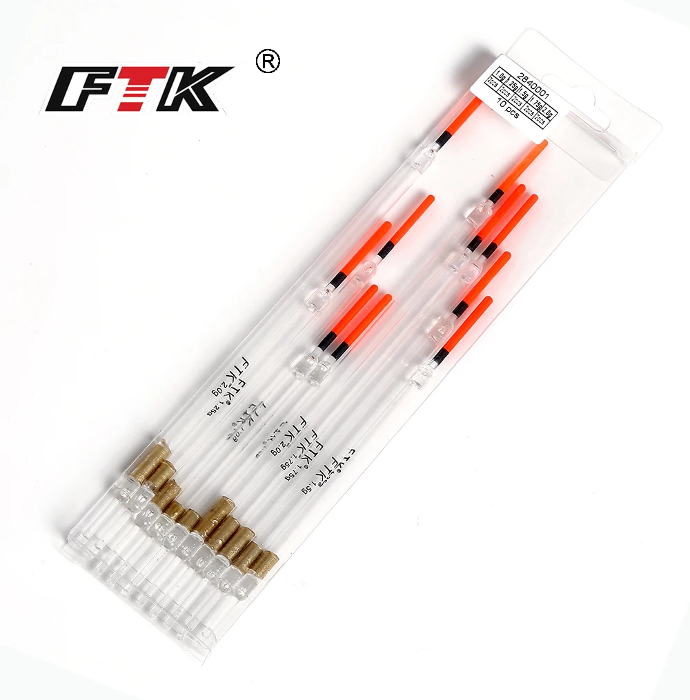 FTK FishingFloat 10PCS/Lot Nylon Plastic Float 1.0g/1.25g/1.5g/1.75g/2.0g Crystal Plastic Fishing Floats Tube Set Fishing Tackle