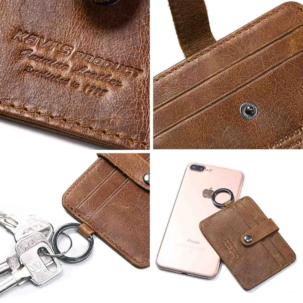 Soft Genuine Leather Thin ID Bank Credit Card Holder Wallet for Men Mini Card Case Fashion Male Cardholder Purse with Key Holder