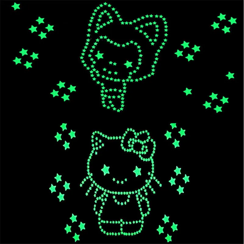 50pcs 3D Stars Glow In Dark Luminous Fluorescent Plastic Wall Sticker Home Decor Decal Wallpaper Decorative Special Festivel