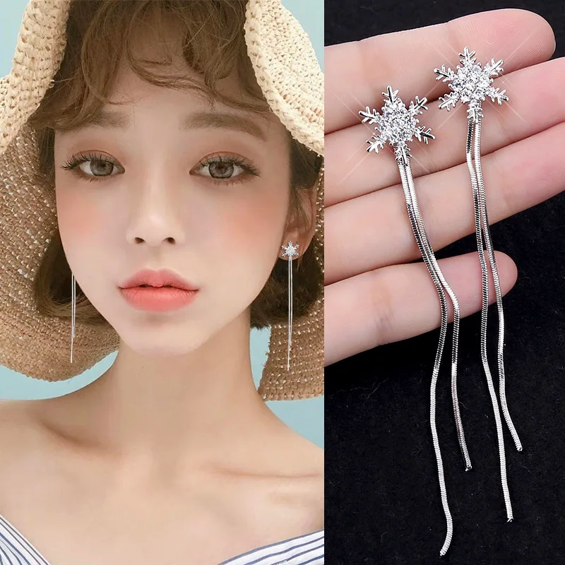 Wholesale Sales Punk 2020 Fashion New Earrings Personality Simple Tide Snowflake Tassel Anti-allergy Ear Line Earrings