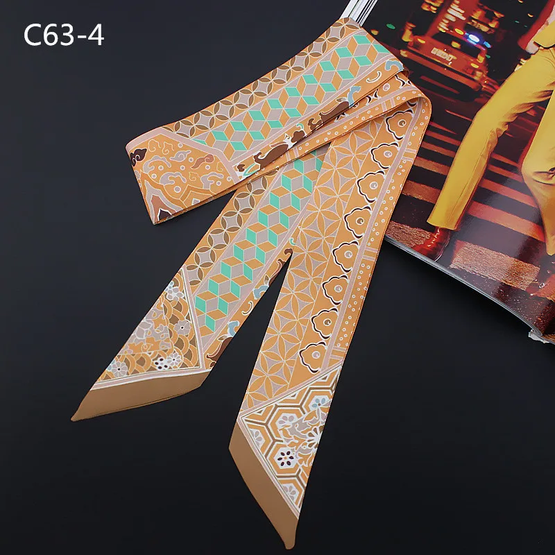 New Geometric Floral Print Silk Scarf Women Luxury Brand Scarf Bag Ribbons Fashion Head Scarf Small Long Skinny Scarves