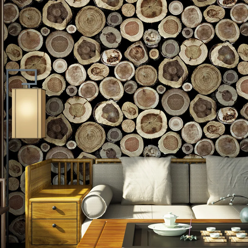 beibehang 3D Wood Log Texture Embossed PVC Waterproof Wall Paper Roll Living Room Desktop Wallpaper Mural Papel De Parede