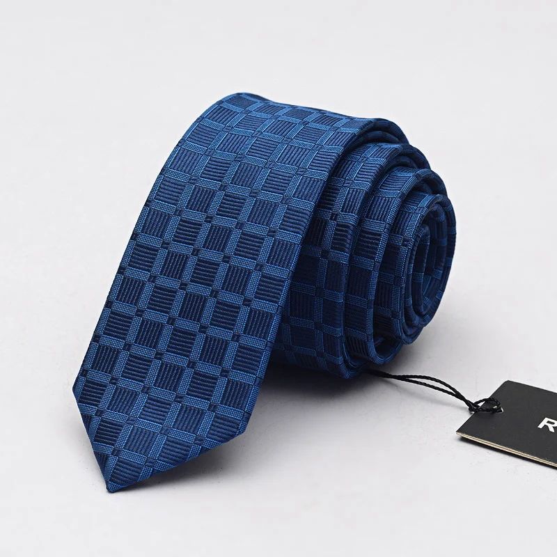 

high-quality Neck Tie Microfiber Skinny Slim 5 cm Ties Wedding Party Skinny Blue Plaid Business Men Ties for Men‘s Gift