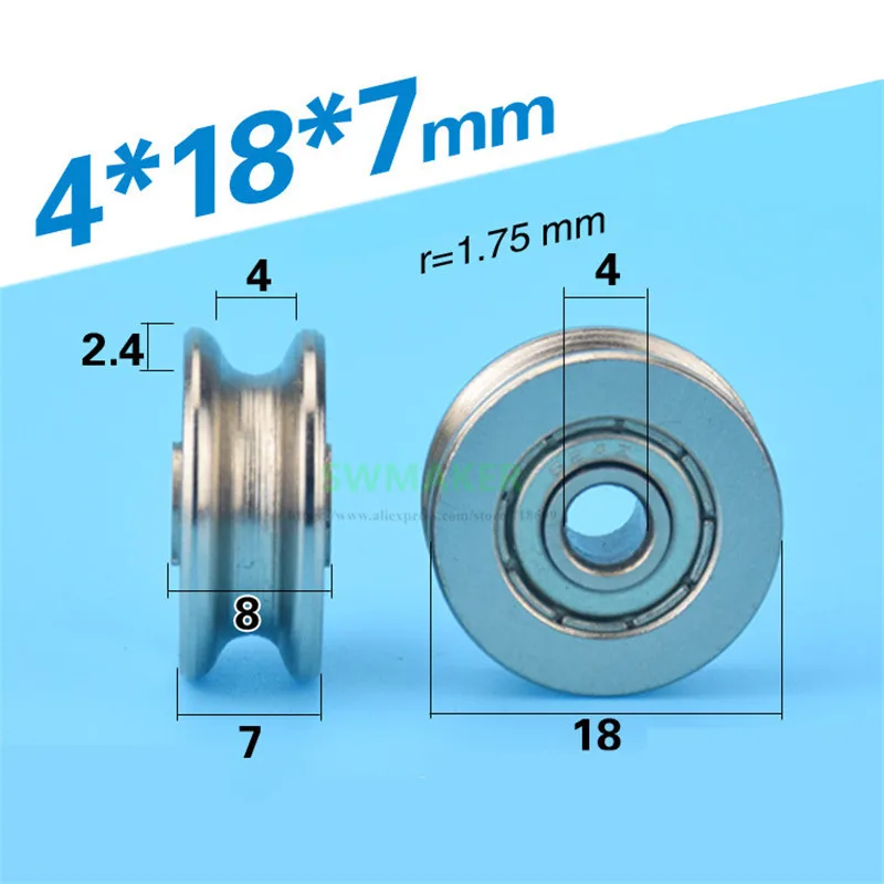 4*18*7mm steel wheel, bearing steel, metal U concave groove pulley, 4mm inner diameter, rust proof, lifting pulley