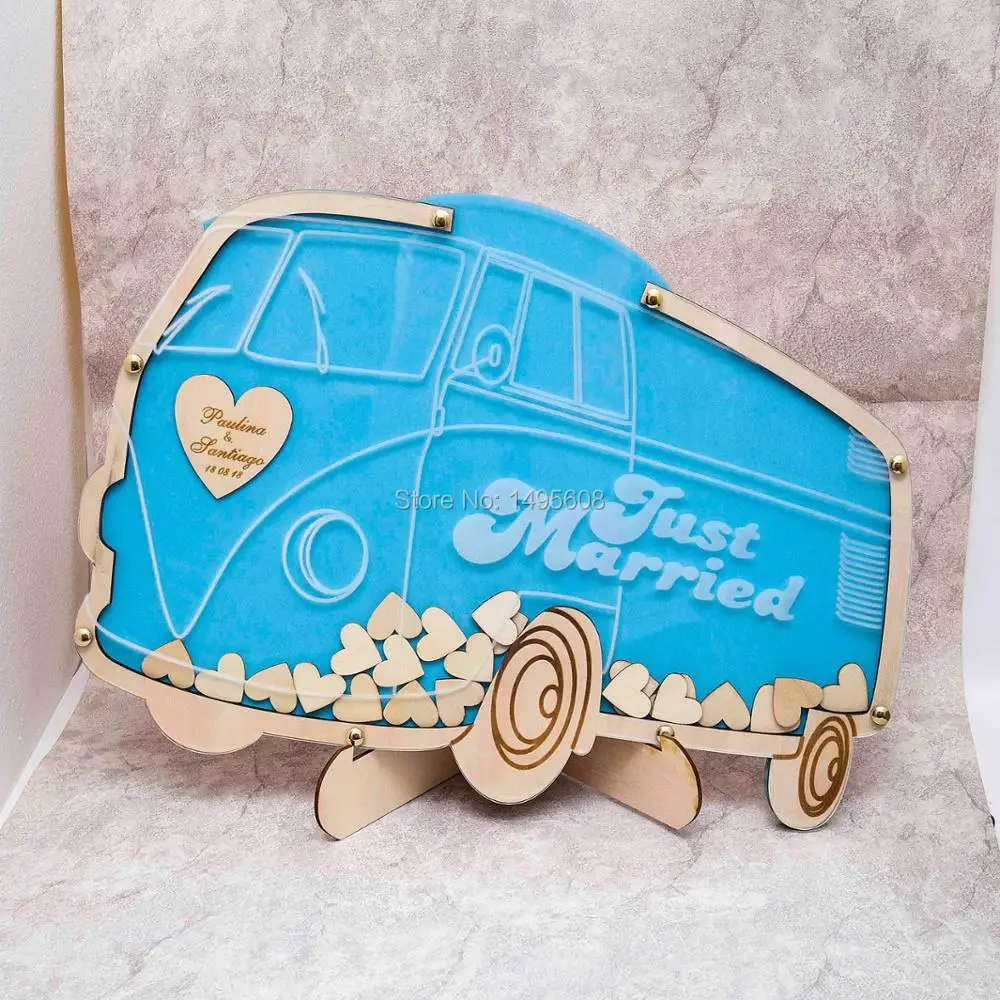 

Camper Van Wedding Guest Book Alternatives Drop Top Wooden Hearts Personalized Vintage Anniversary Party