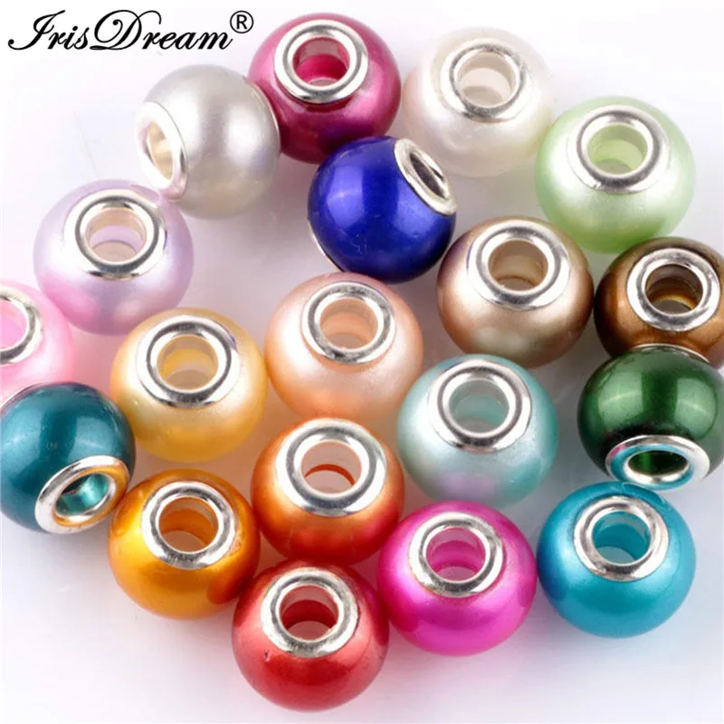 

50PCS Lot Assorted Solid Color Big Hole Round Loose Murano Spacer Crystal Glass Beads Fit Pandora Charm Bracelet For DIY Jewelry