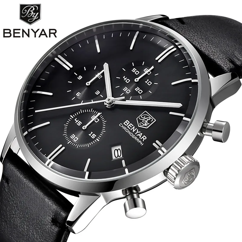 BENYAR 2022 Luxury Men Watch Waterproof Genuine Leather Fashion Casual Quartz Wristwatch Man\'s Business Watches Male Sport Clock