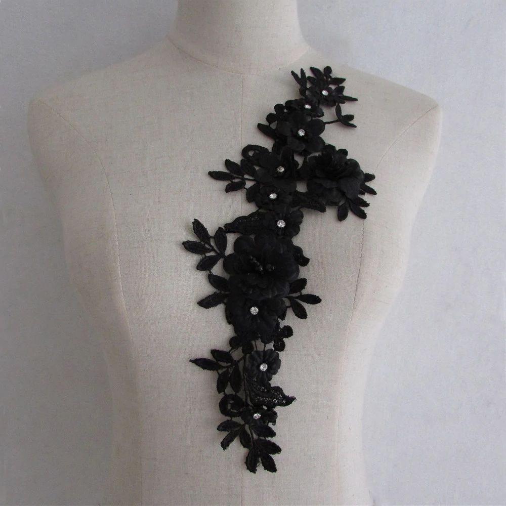 1 PC 32.5*11cm Black Flower Lace Neckline Collar High Qualtiy Water Soluble DIY Accessories Lace Collar for Garment Decorate