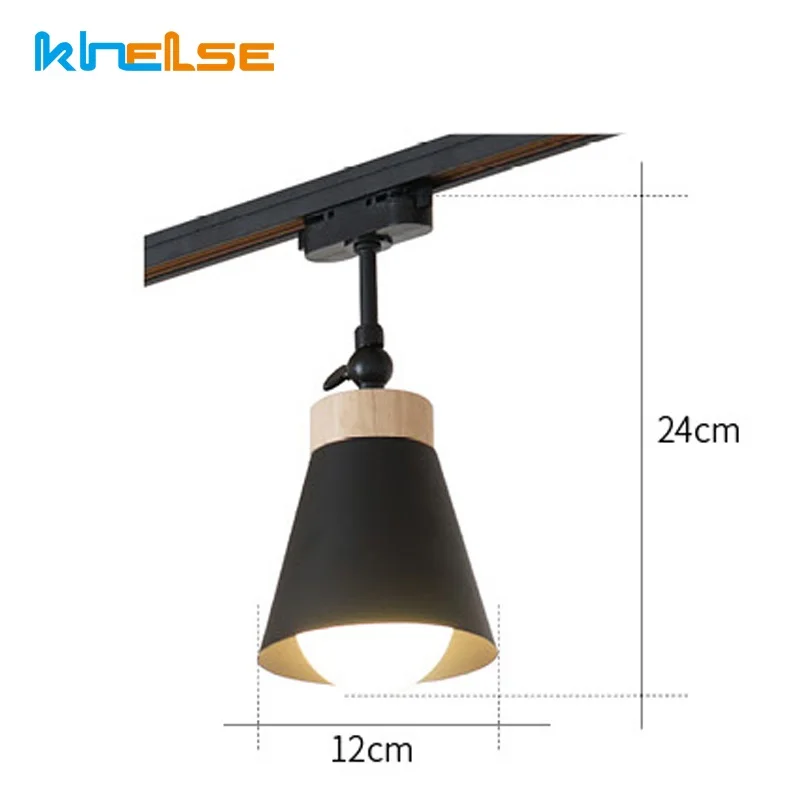 Nordic Led Track Light Modern E27 Iron Wood Ceiling Rail Spotlight Lamp Clothing Store Living Room Corridor Track Strip Lighting