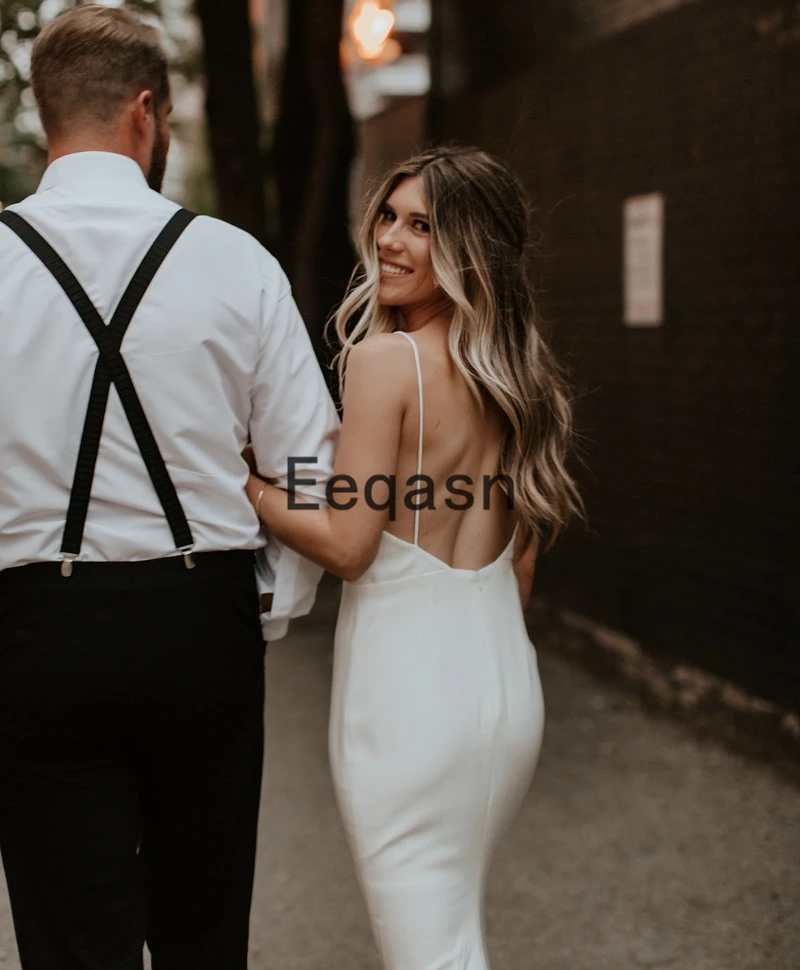 Vestido de novia de sirena con Espalda descubierta, traje de novia de cola de tul desmontable, Sexy, bohemio