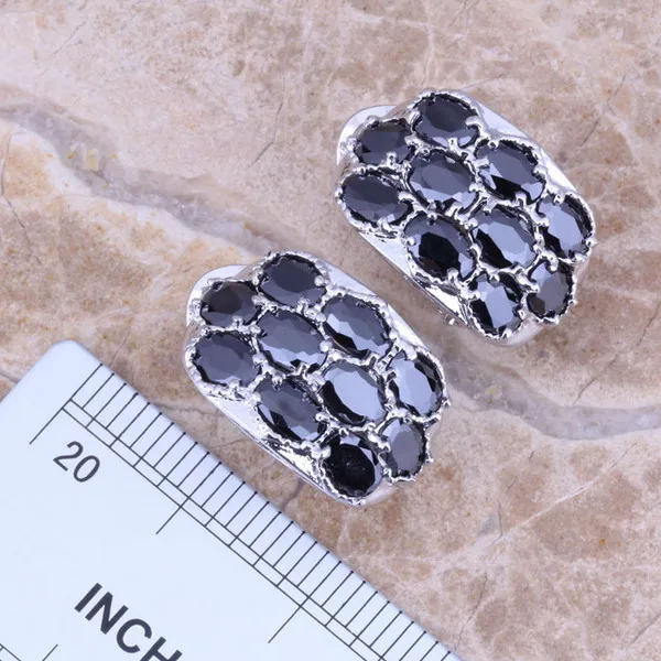 Black Cubic Zirconia Silver Plated Jewelry Sets Earrings Pendant Ring Size 5 / 6 / 7 / 8 / 9 / 10 S0013