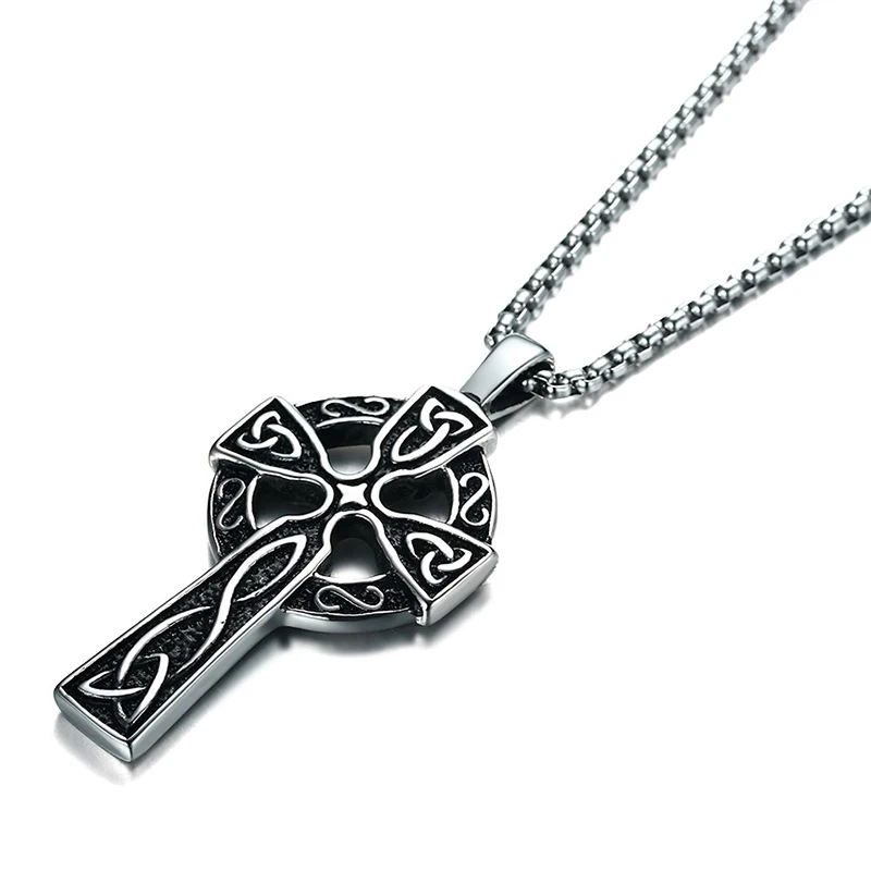 

316L Stainless Steel Triquetra Viking Triple Horn Of Odin Jewelry Fashion Cross Irish Knot Men Necklace